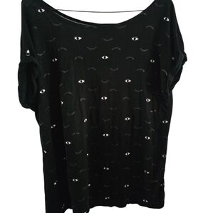 W5 For Anthropologie All Over Print Eyes Black Top Size Small